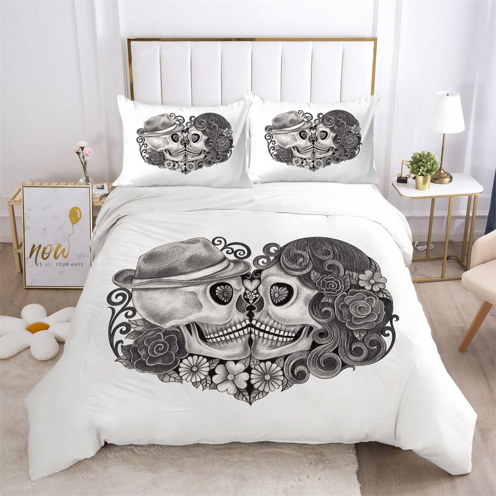 Cheap Skull Printed Comforter Cover Set Twin Size Microfiber Bed Clothes Design High Quality