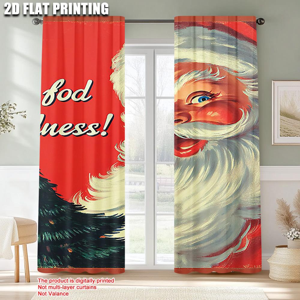 2 Stück, 2D-Flachdruck Kreative Vorhänge Frohe Weihnachten Santa & Baum Langlebiges 100% Polyestergewebe (ohne Stange) Alle Jahreszeiten