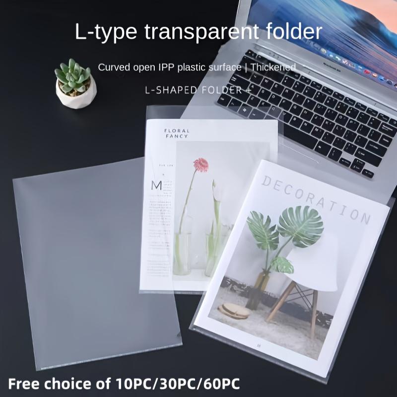 A4 Plastic File Folders - 60/30/10pcs, L-Shaped Transparent Document Protectors for Office Organization