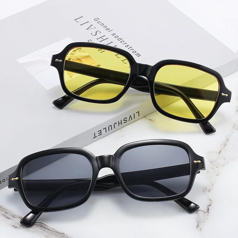 Vintage Square Sunglasses Woman Fashion Small Frame Yellow Black Sun Glasses Male Female Retro Rivet Morror