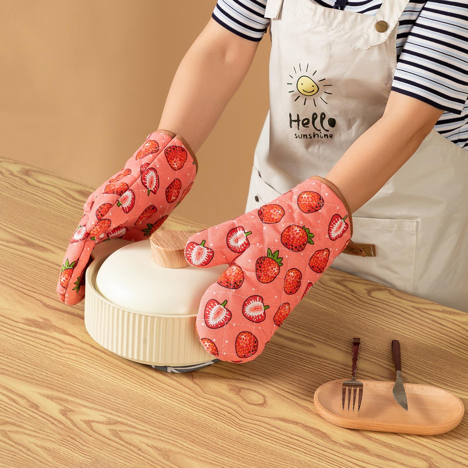 

Thick Cotton Linen Oven Mitts Heat Resistant Quilted Gloves for Baking Microwave one size