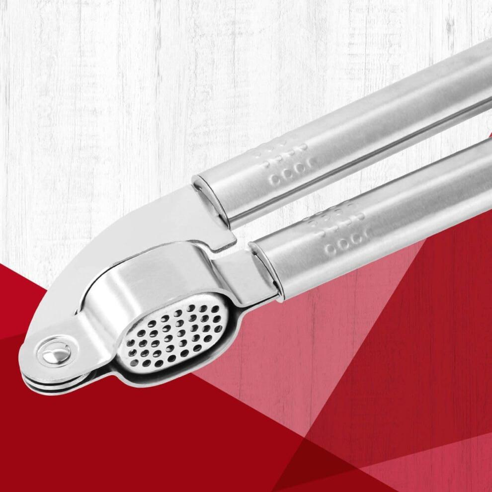 Stainless Steel Garlic Press 18 x 5.2 cm, Durable Silver Garlic Mincer, Easy Grip, Kitchen Tool, 19 x 5.5 x 3 cm
