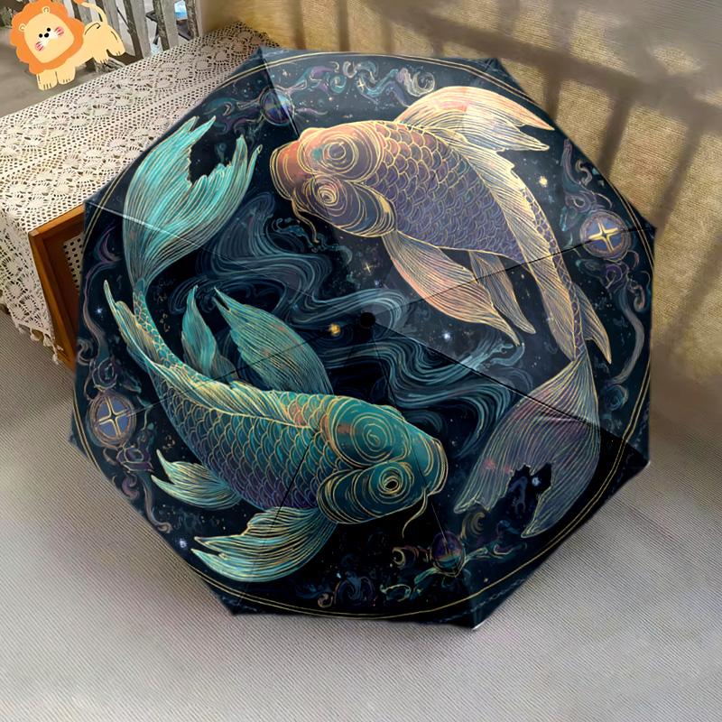 1 PC Automatic Folding Umbrella - Koi Fish Pattern, Portable & Foldable Design with 8 Ribs, Christmas Birthday Gifts
