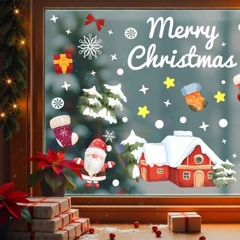 Santa Claus Electrostatic Stickers Shop Windows, Holiday Restaurant Decorations, Dwarf Window Latticework, Glass Door Stickers