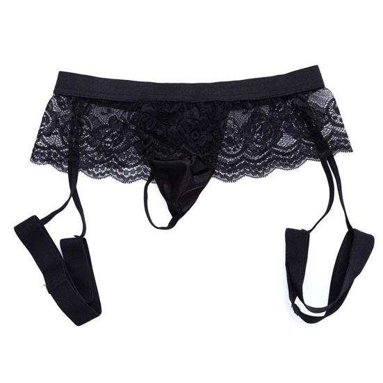 Men Club Garter Boxers U Convex Breathable Bouncy Solid Color Lace Clubwear See-through Flower Embroidery Nightclub Boxers Inner Wear Clothes
