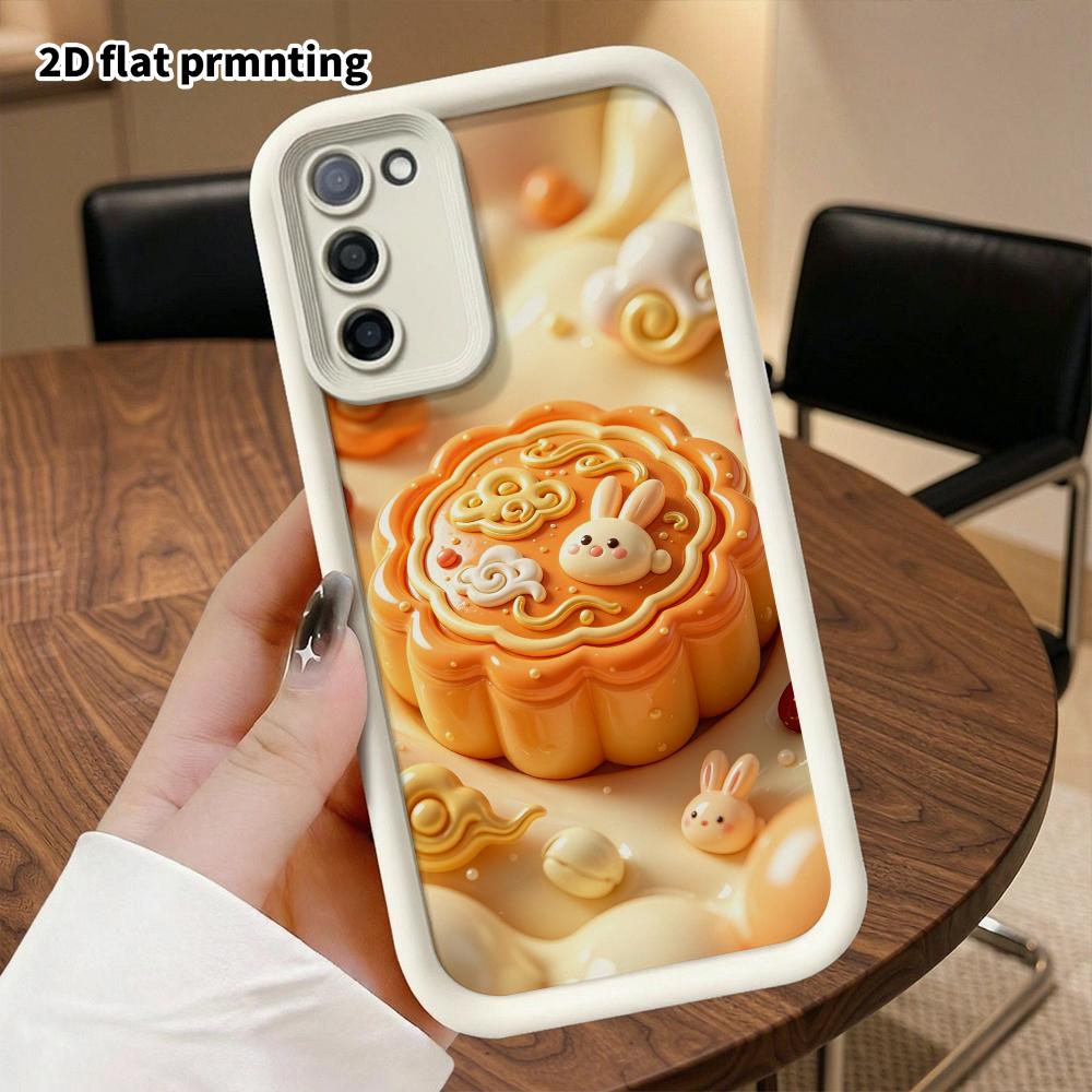 Phone case: 2D flat, suitable for Samsung Galaxy A34 A35 M05 M06 S20 S22 S21 FE Plus 5G protective case, Jade Rabbit mooncake, perfect Christmas and H