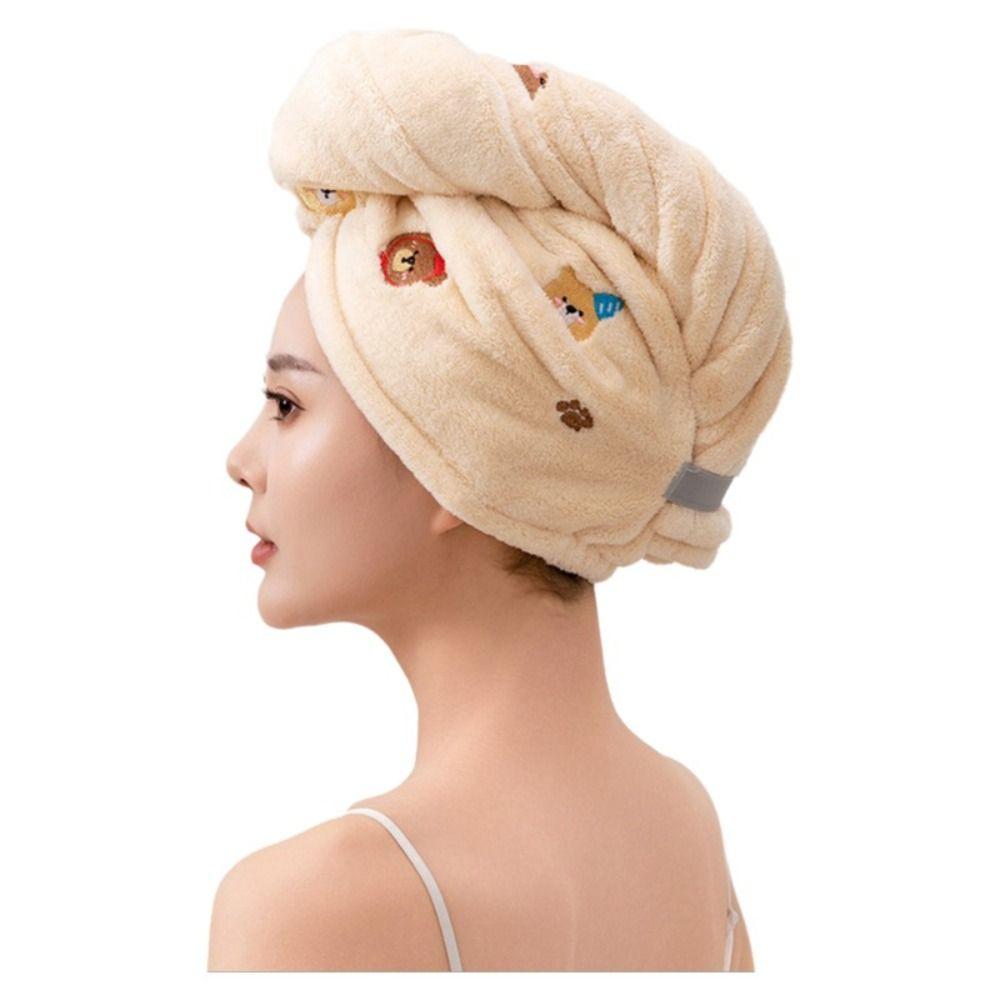 Fashion Bear Embroidered Shower Cap Thickened Cartoon Hair Drying Cap Absorbent Extra-Large Head Wrap Shower Use