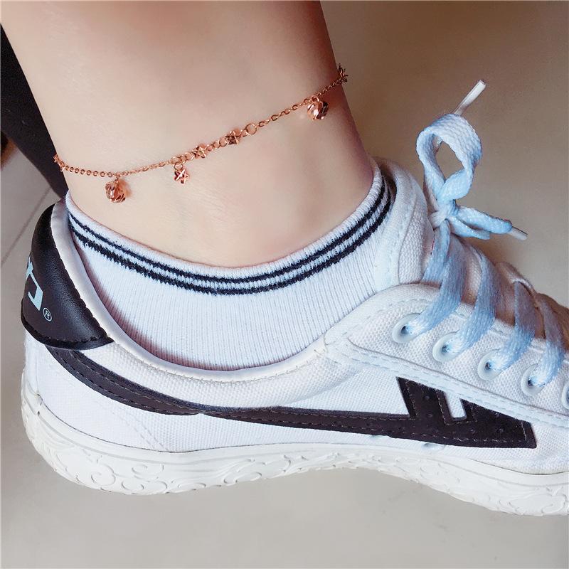 Exquisite Russian Purple Gold Star Anklet, Simple Rose Gold-Plated Bead Hollow Fashion Anklet Jewelry