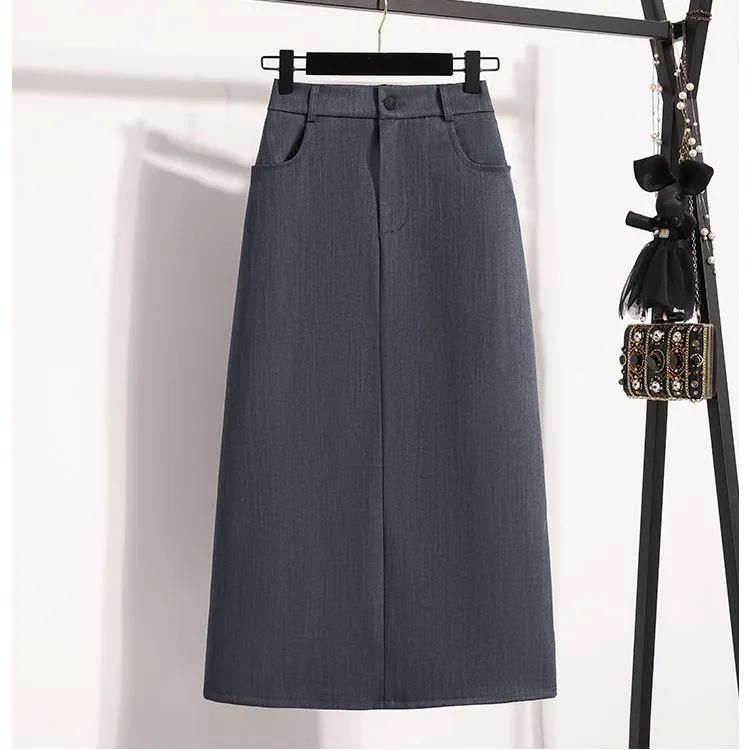 Jupe mi-corps d'automne pour femmes Dames Élégante Jupe crayon mi-longue pour le travail Jupe ample trapèze