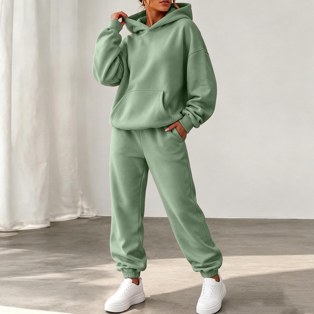 Women's Trendy Color -Lined Casual Two-Piece Set with Long Sleeve Top, Pockets and Cuffed Jogger Pants