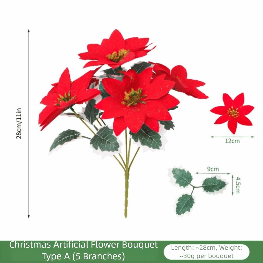 5 Köpfe Bund Künstlicher Weihnachtsstern-Strauß Roter Weihnachtsstern Kunstblumen Weihnachtsdekoration Realistische Topf-Ornamente