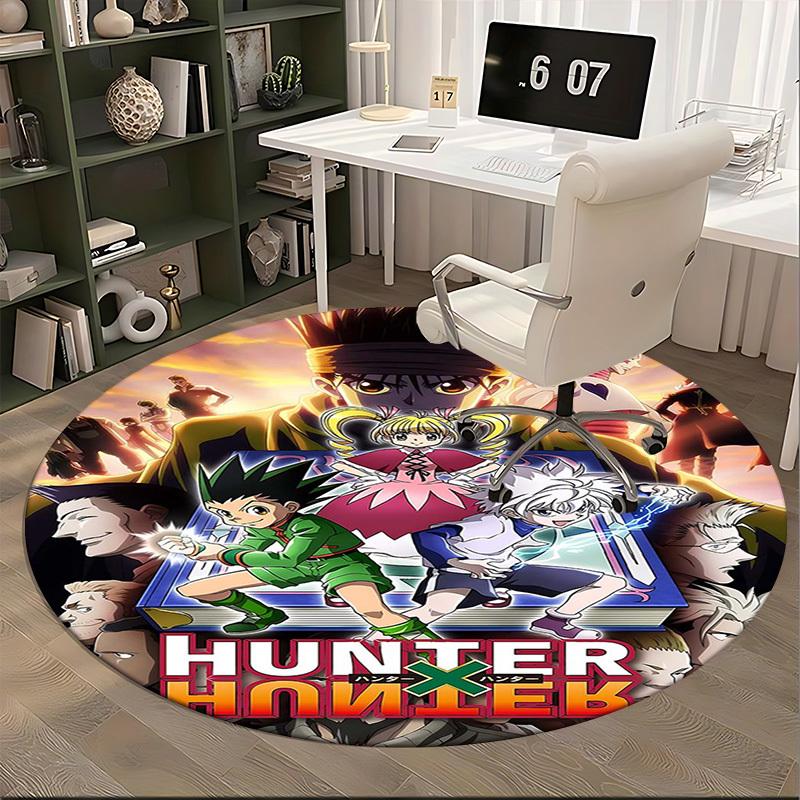 1pc Hunter X Hunter Anime Cartoon Design Round Carpet Office Chair Mat Non-Slip Rug for Home Decor, Living Room, Bedroom