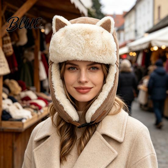 Winter Gifts for Women Ear-Flap Hat, Cute Cat Ear Trapper Warm Plush Thermal Protection Hats Lined Windproof Cap, Ushanka Hat Cold Weather Riding