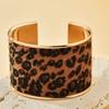 Adjustable Leopard Print Wide Cuff Bracelet Flocking Texture Wristband For Comfort Alloy Construction Stylish Wear
