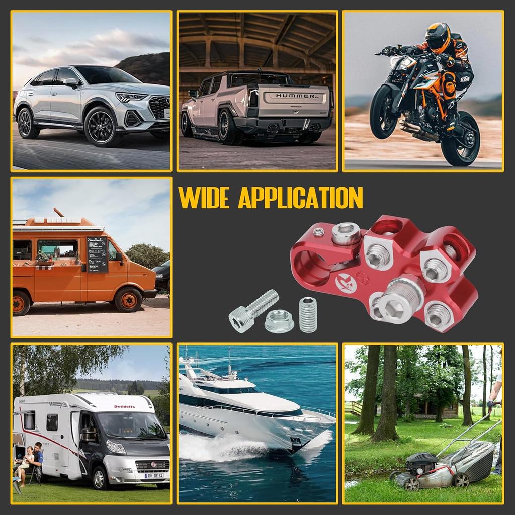 4-Way Lead Acid Battery Terminal Connector Clamps Battery Cable Ends For SAE/DIN/EN Tapered Top Post With 8AWG To 4/0 AWG, Positive & Negative Set,