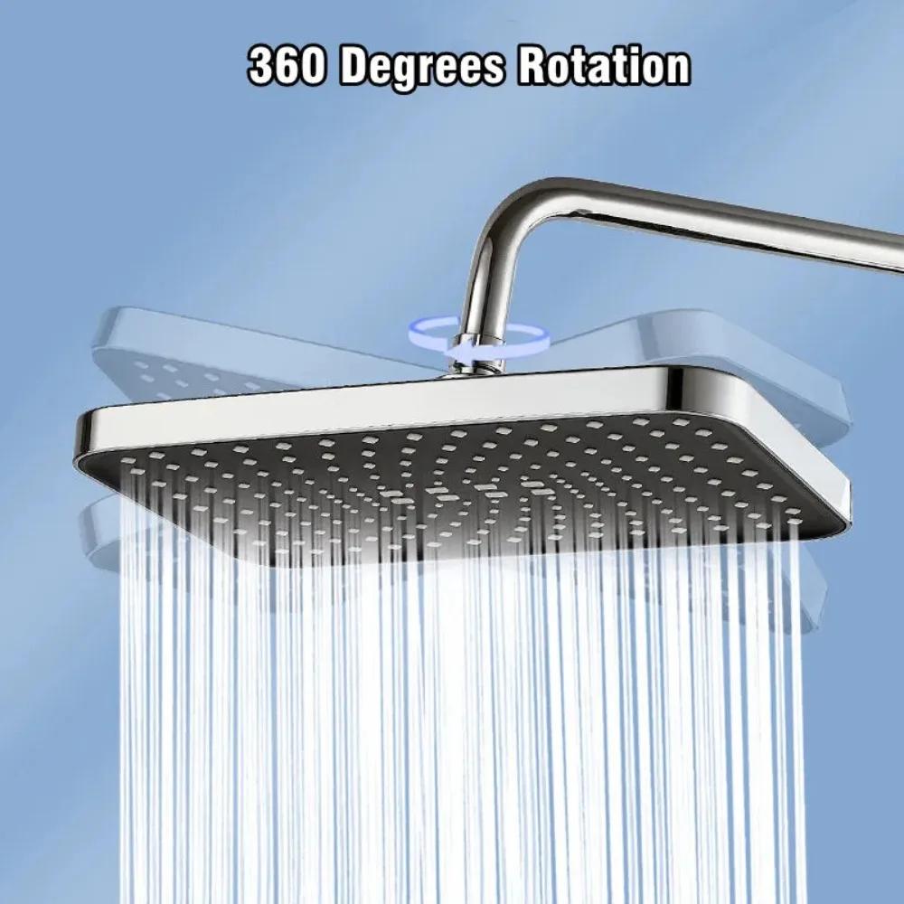 12 Inches Big Panel Large Flow Ceiling Mounted Supercharge Shower Head Set 3 Modes High Pressure Abs Rainfall Bathroom Shower