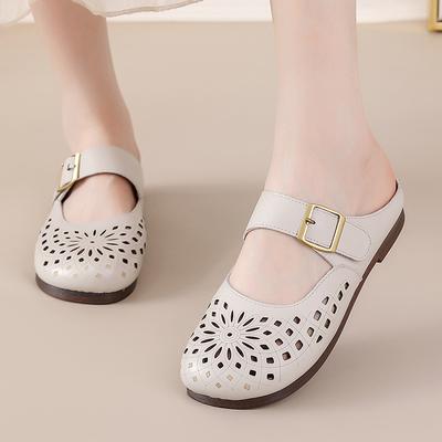 New Arrival Genuine Leather Sandal Womens Clogs Slip On Mules Closed Toe Sandals Woman Elegant Summer Flats Comfortable Shoe Mom