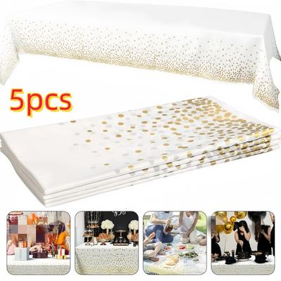 5pcs Gold Dot Table Cloth for Events Disposable Table Cover Ideal Tablecloths for Party Decorations Dining Wedding & Holiday