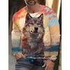 Spring and Autumn Round Neck Wolf Pattern 3D Ukiyoe Printed Top Fashionable Casual Long Sleeved Men's T-shirts