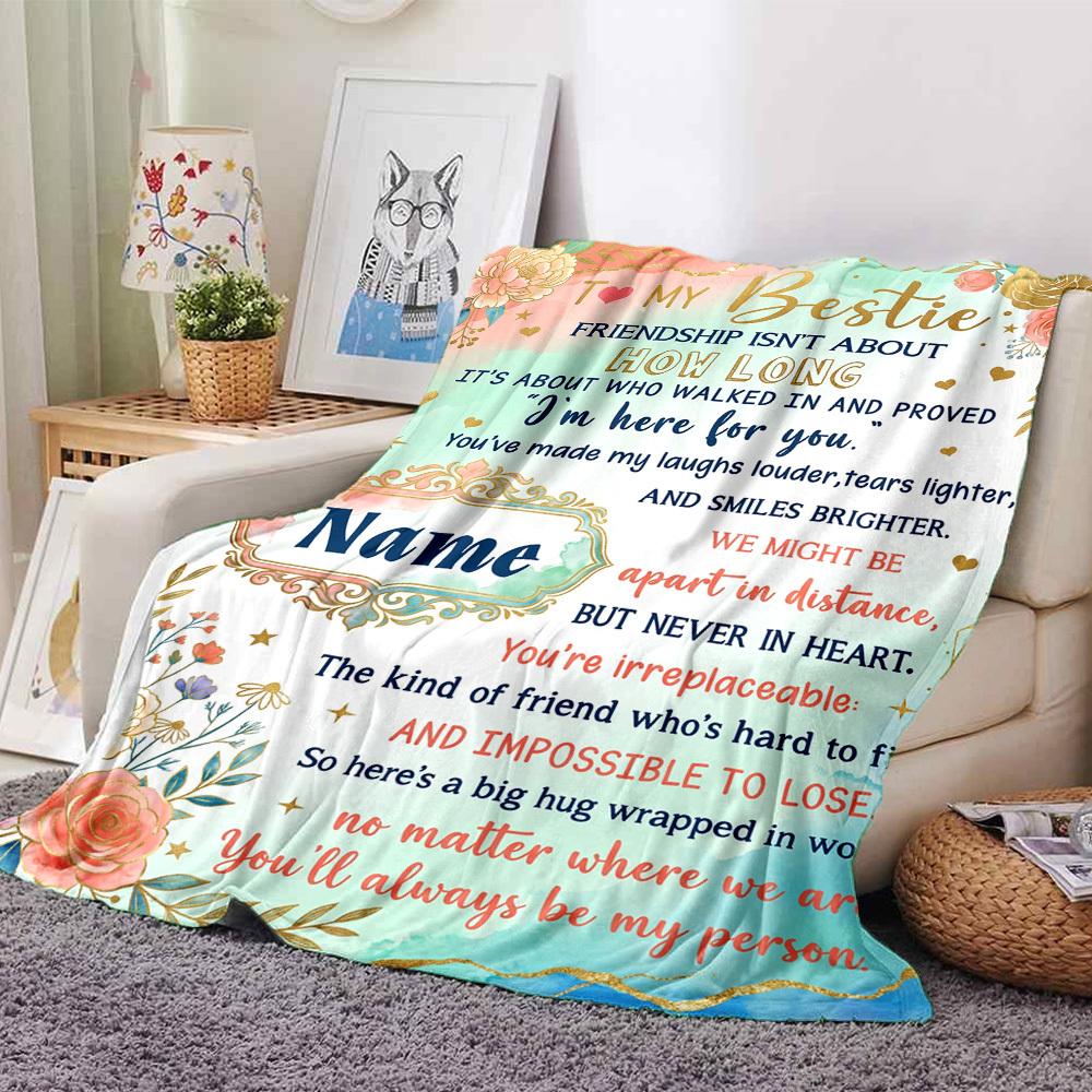 Friendship Endures Distance Customized Name Birthday Plush Blanket Suitable For Both Men And Women Digital Printing Fantasy Theme All Seasons
