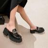 Autumn New Baotou Slippers Women's Round Head Deep Mouth Metal Chain Soft Sole Anti-slip Wear-resistant High Heels