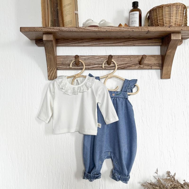 Baby Girl Floral Romper Denim Overalls Set 2Pcs