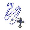 8mm Blue Crystal Bead Rosary Necklace Cross Pendants Necklaces Women Catholic