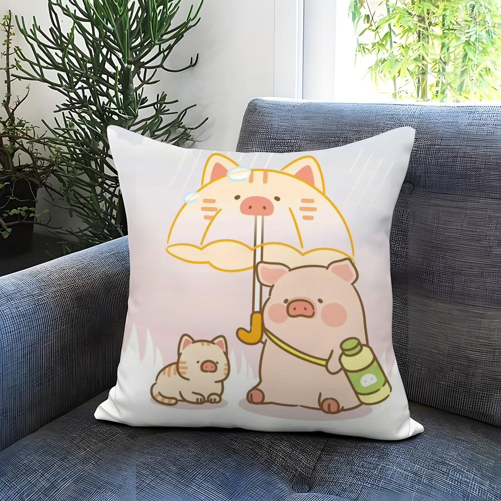 Cartoon Pig Pink L-Lulu Cushion Cover Comfortable Reversible Pillow Cover Ideal for Car Sofa Bedroom & Beyond