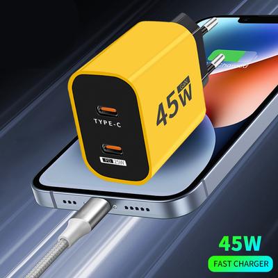 45W Type C Hızlı Şarj Aleti PD 25W iPhone Xiaomi Samsung için Hızlı Şarj AB ABD Fişi USB C Cep Telefonu Şarj Aleti Adaptörü