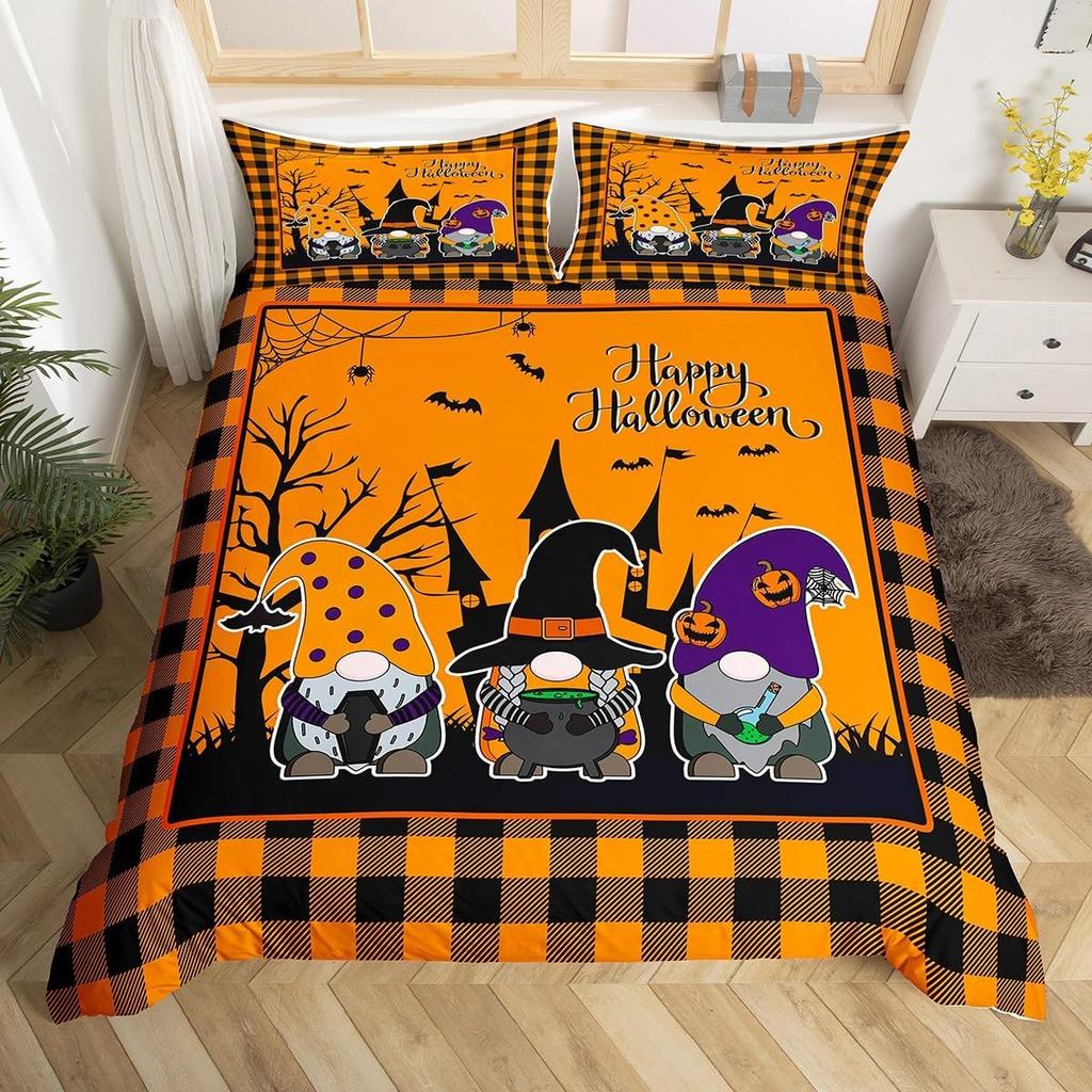Pink Ghosts Duvet Cover Set Single Size Halloween Theme Bedding Set 2/3pcs Kids Girl Room Decor Gothic Skull Spider Bat Pumpkin