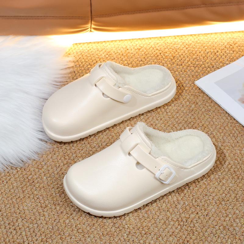 

2025 Флисовые Нескользящие Тапочки из ЭВА с Толстой Подошвой и Хлопковой Подкладкой для Мужчин и Женщин 45 грязно-белый