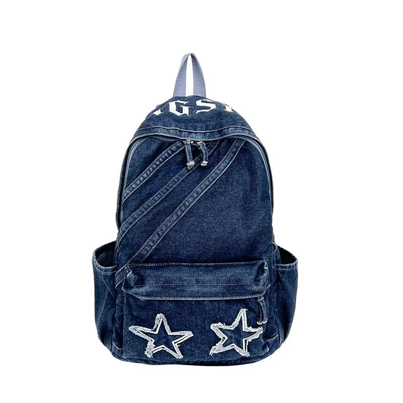Zaino Nuovo Versatile in Denim Lavato Zaino Sportivo Zaino per Studente Femmina Grande Capacità Zaino Scolastico