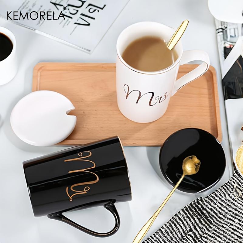 Elegant Golden Ceramic Coffee Cup Set with Lids 400ML Mugs for Men And Women Wedding Gift Set for Couples