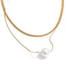 Yhpup Stainless Steel Double-Layer Simulated Pearls Pendant Necklace Korean Style Chic Daily Charming Jewelry Accessories Gift
