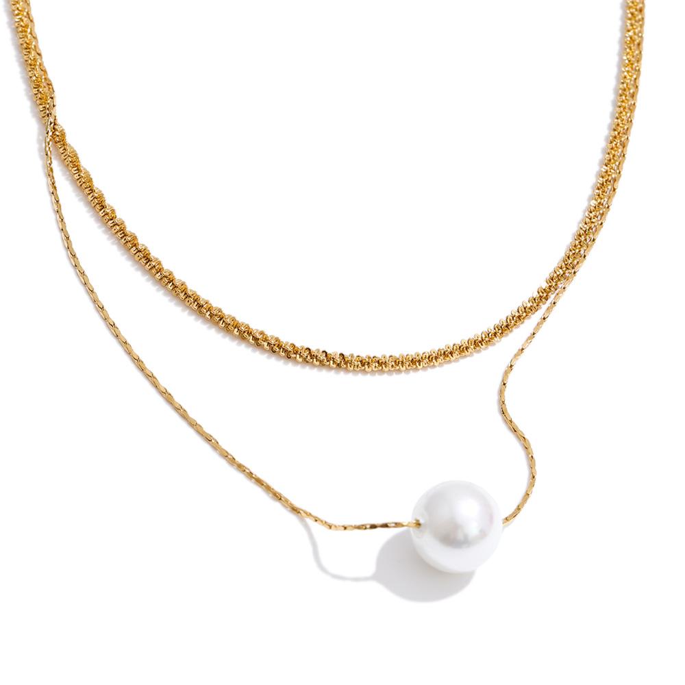 

Yhpup Stainless Steel Double-Layer Simulated Pearls Pendant Necklace Korean Style Chic Daily Charming Jewelry Accessories Gift