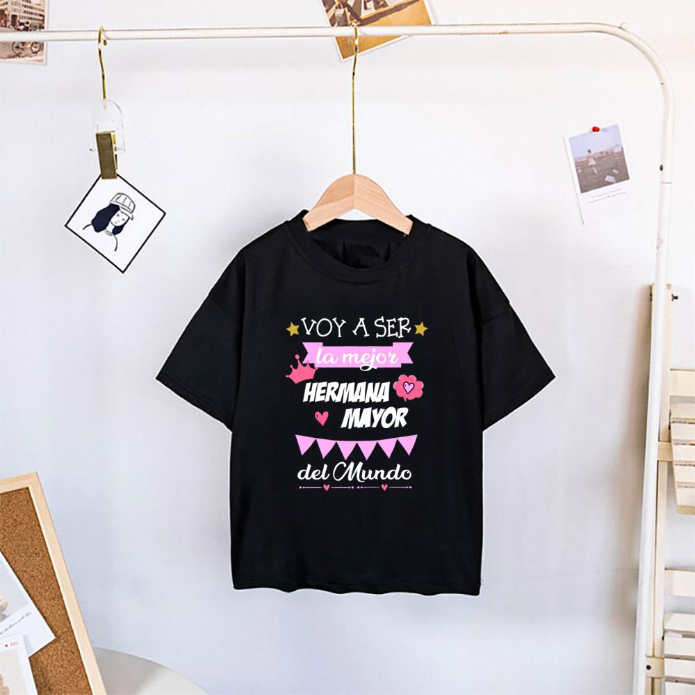 Im Going To Be The Best Big Sister in The World Printed Shirts Girls Short Sleeve Tshirt Big Sister Clothes Spanish Print Tee 100