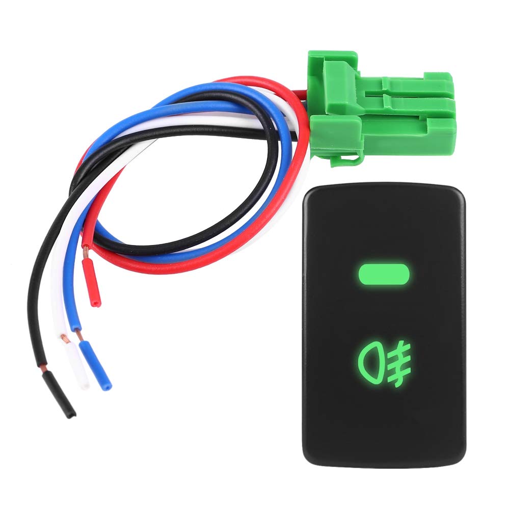 Keenso Fog Light Switch, 5 Pin Black Plastic Car Push Button, Fog Light On Off Switch, Fog Lamp Assembly for Cars, Trucks, SUVs