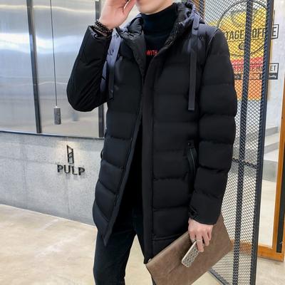 Mid-length Cotton Coat for Men, New Winter Loose Plus Size Solid Color Hooded Down Cotton Coat, Thickened Cotton Coat
