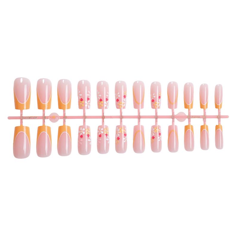 

Orange Tone Strawberry Print Press-on Nails - Medium-Long Length Wearable Manicure for Women