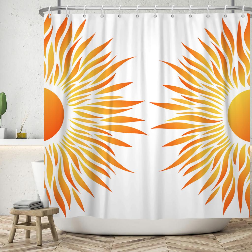 Watercolor Sun Shower Curtain Cute Hand Painted Sunshine Print Waterproof Bath Curtain For Bathroom Decor Polyester With Hooks