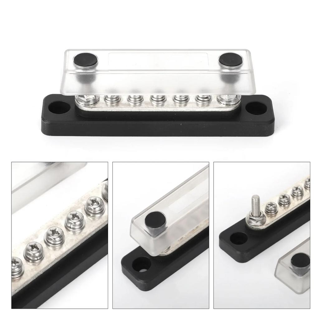 Electrical Power Distribution Block Bus Bar for RV Boat Marine 100A 48V Power Terminal Block with Cover Positive Negative Busbar