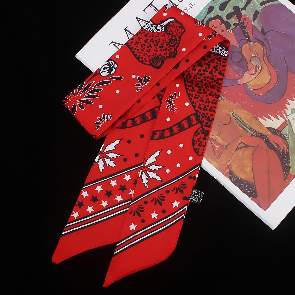 Long Silk Scarf Women  High-End Printing Headband Streamer Light Luxury Korean Version Versatile Temperament Neck