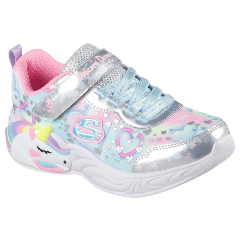Skechers S-Lights Fashion Comfortable Versatile Simple Low-Top Kids Casual Shoes Kids Sneaker Silver Blue 303063L-SMLT