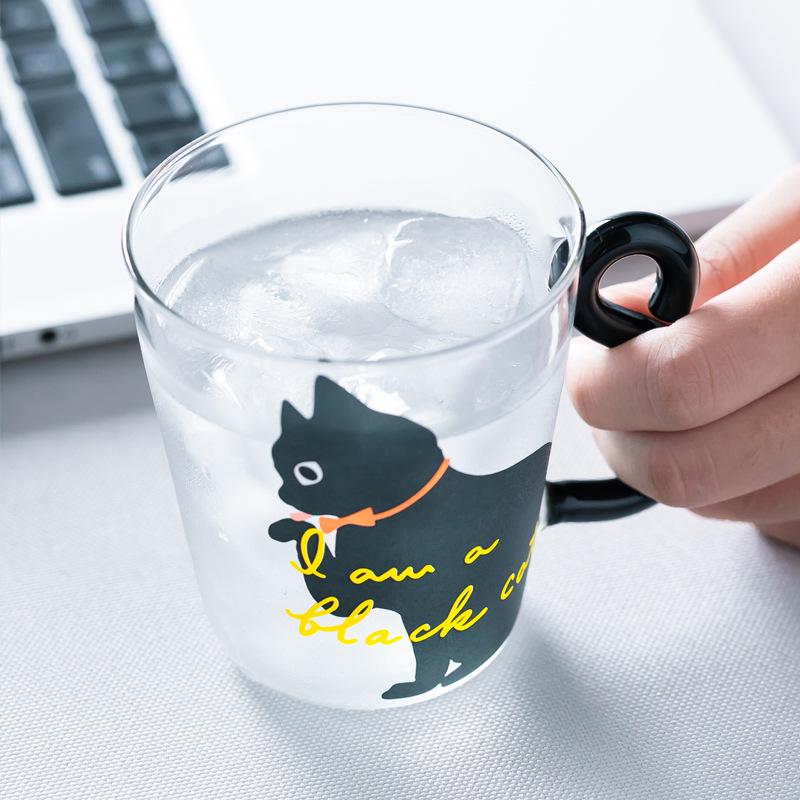 250ML Cute Cat Glass Juice Coffee Cup Milk Tea Coffee Glass Mug Cat Tail Handle Cat Cup Gifts