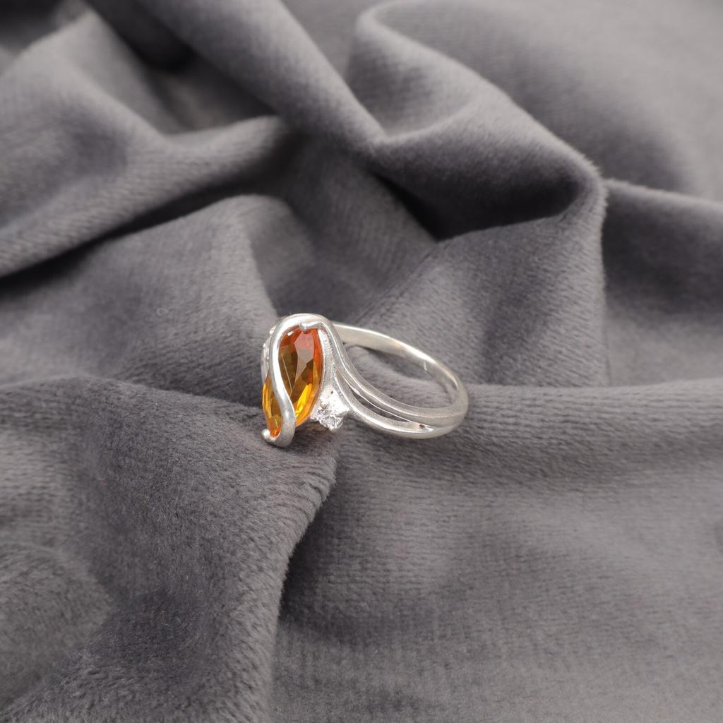 Natural Citrine Gemstone 925 Sterling Silver Jewelry Zircon Ring Gift  For Women CZR-8-4