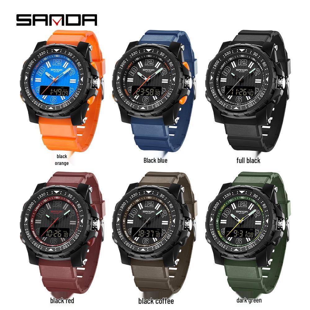 Sanda Student Sports Waterproof Luminous Dual-Display Multifunction Electronic Wristwatch