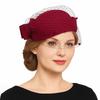 British Style Pillbox Hat Solid Color Stewardess Cap Vintage Wool Bow Hat with Veil  Wedding