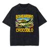 Italian Brainrot Bombardiro Crocodilo Vintage Washed Tshirts Crocodile Plane Bomber Funny Meme Tshirt Man Fashion Streetwear