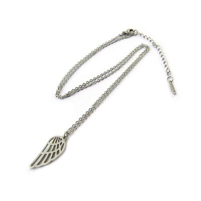 [N7053] - Silver Gray 'Angel Wings' Steel Necklace