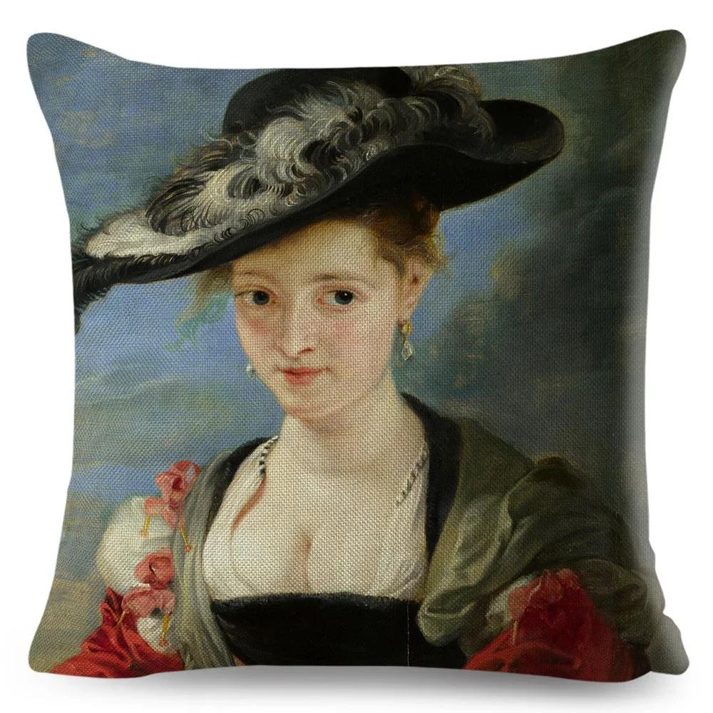 Husă de pernă pentru femeie în stil vintage, decor Europa, față de pernă cu imprimeu Lady Girl, husă de pernă din poliester pentru canapea, casă, mașină